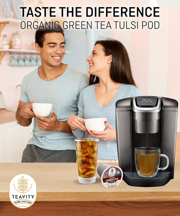 Organic Tulsi Tea Pods With Unsweetened Caffeinated Green Tea Pods For Keurig - Tulsi Green Tea By Teavity (12 Tea Pods)