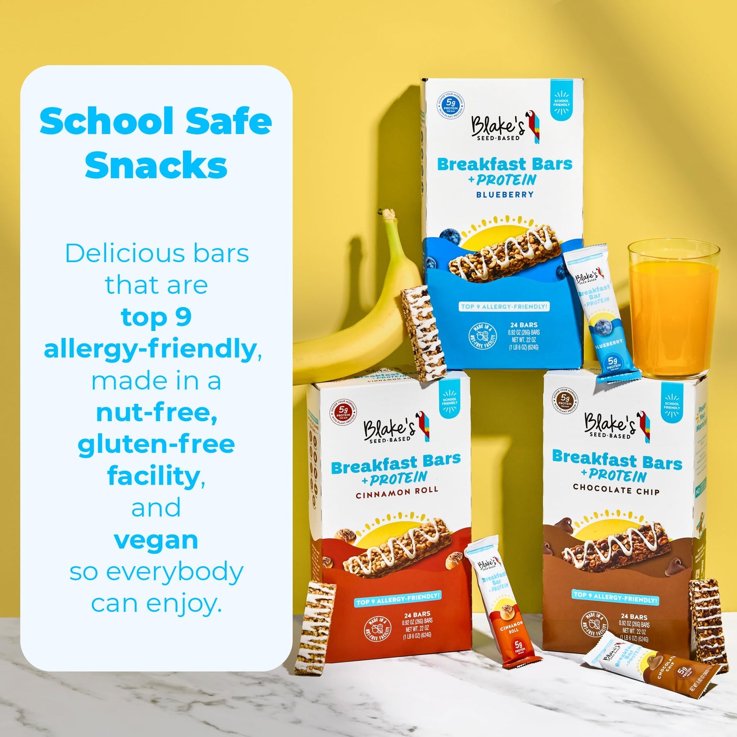 Blakes Seed Based Breakfast Bars, Chocolate Chip, 5g Plant-Based Protein, Gluten Free, Nut Free, Vegan, 24 Count