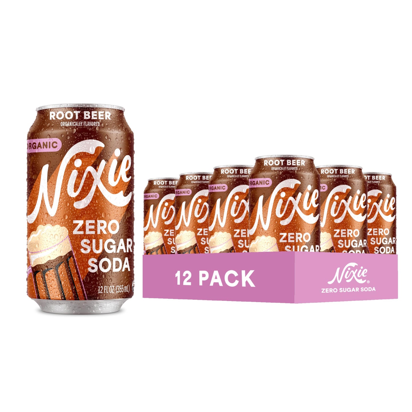 Nixie Organic Zero Sugar Root malt-inspired Soda, 12oz Cans, 12 Pack, Non-GMO, Caffeine Free, 0 Sugar, 0 Calories