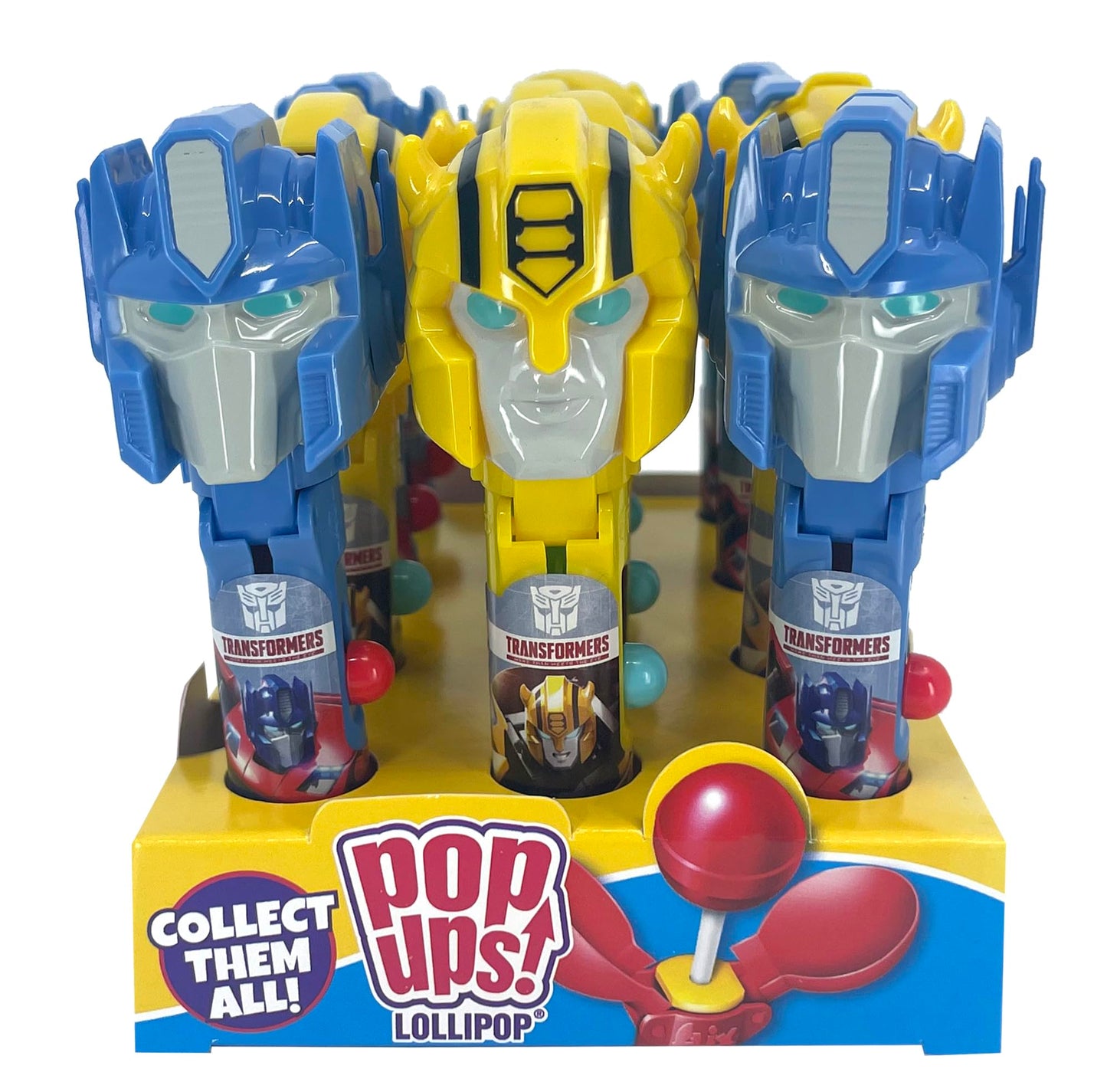 Pop Ups! Transformers Lollipop Holders - Bumble Bee And Optimus Prime - 12 Chupa Chups Lollipops With Cases - Individually Wrapp