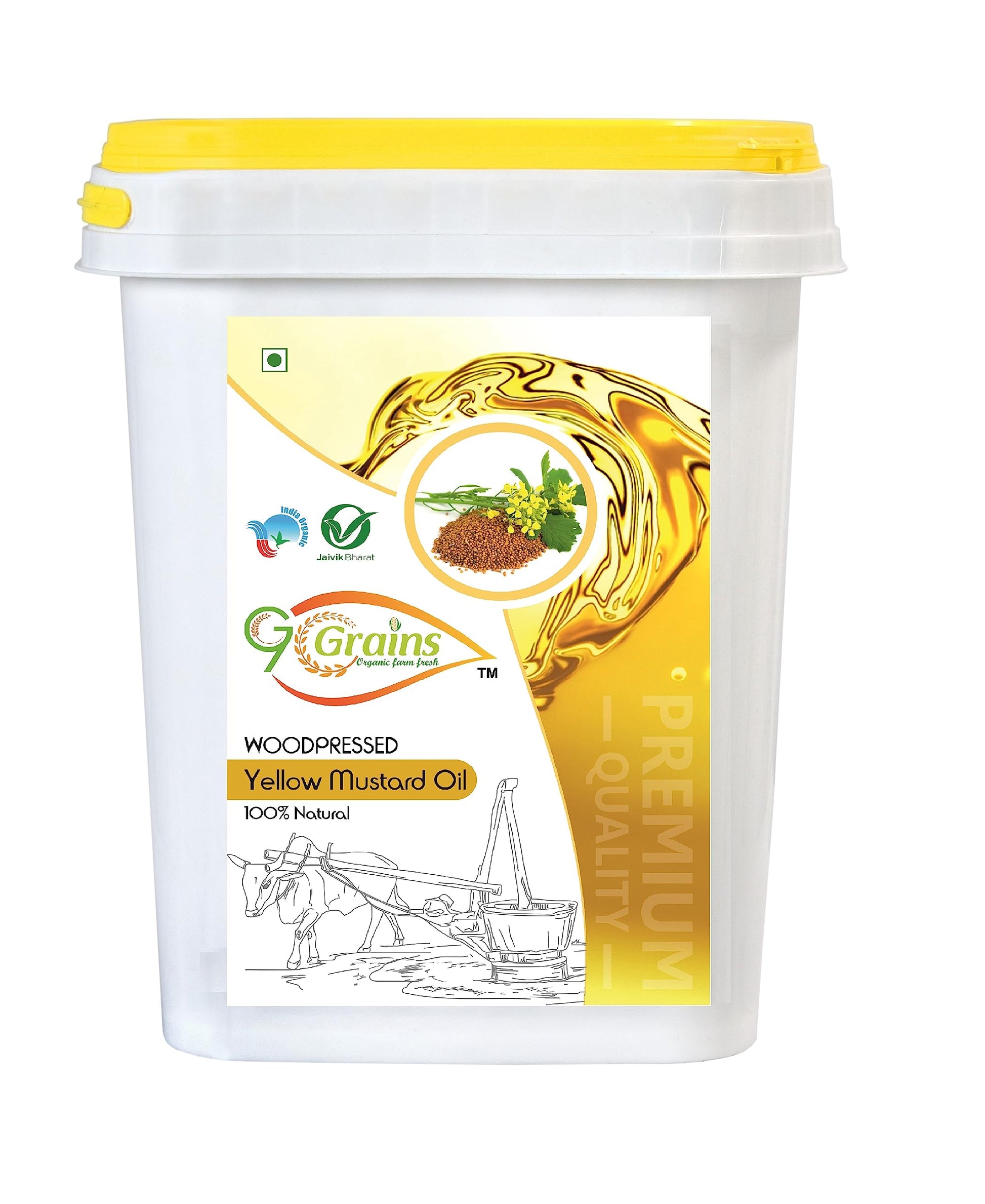 G7 Grains Organic Yellow Mustard Oil (15 Liter) Cold Pressed/Wood Pressed Oil | Pile Sarso/Yellow Mustard Kachi Ghani Ka Tel