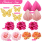 Boho Cake Topper Flower Palm Leaves Cake Decorations For Bohemian Wedding Baby Shower Birthday Party Supplies (Hot Pink)