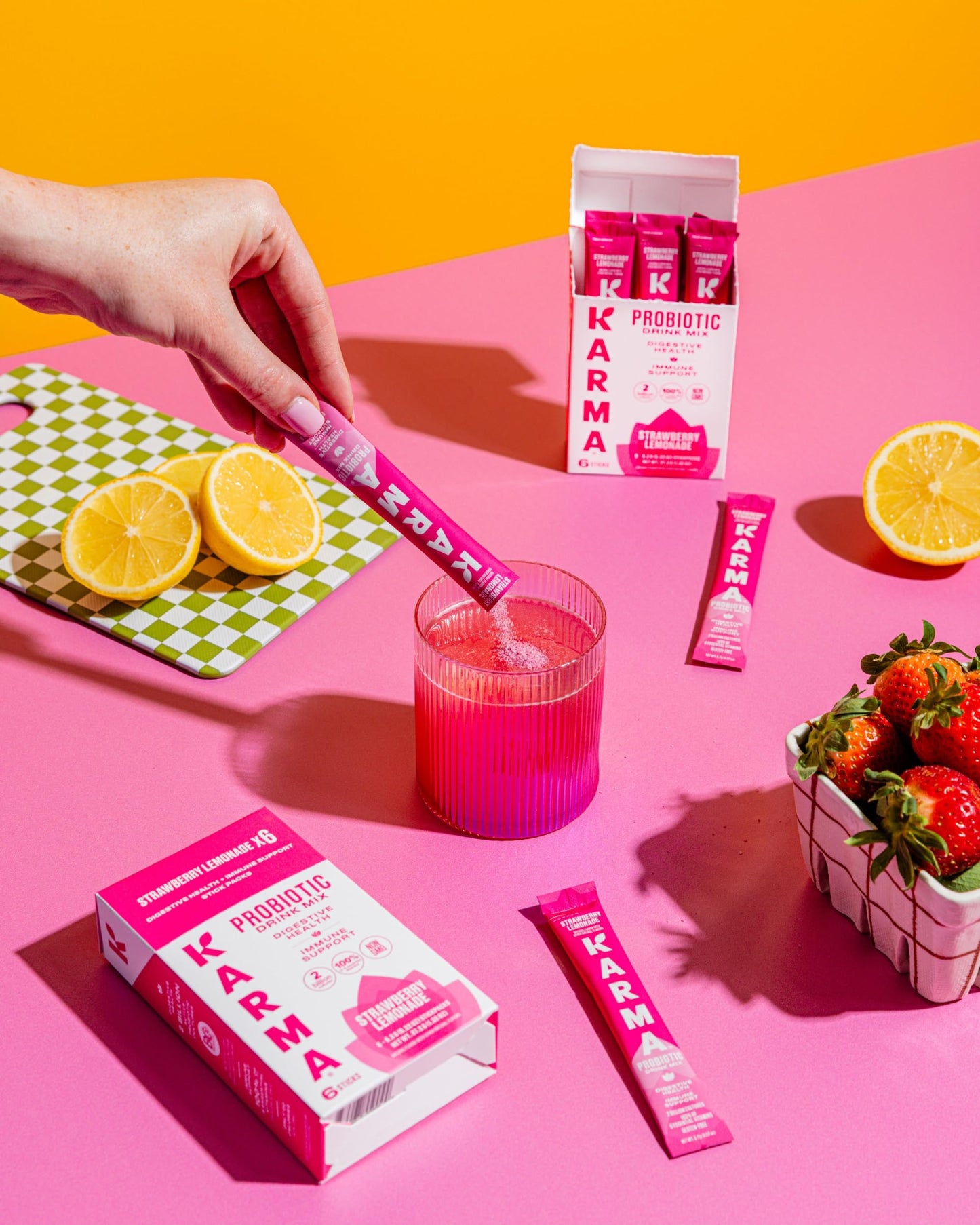 Karma Probiotic Hydration Packet - 6 Pack, Strawberry Lemonade Powder Drink Mix Stick - On-The-Go Immune & Gut Health Support