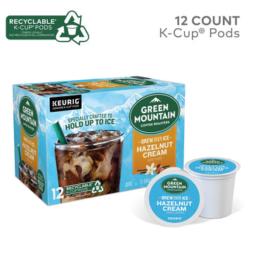 Green Mountain Coffee Roasters Brew Over Ice Hazelnut Cream, Single Serve Keurig K-Cup Pods, Flavored Iced Coffee, 12 Count