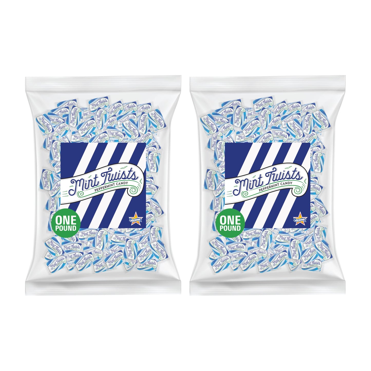 Atkinson Blue Cylinder Shaped Mint Candy Twists, 2 Pound Pack, Model SUVELAM