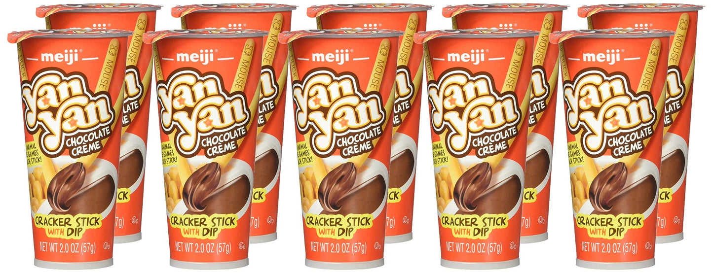 Meiji Yan Yan Dipping Sticks, Chocolate Crme - 2 oz, Pack of 10 - Cracker Sticks with Fun Animals Phrases