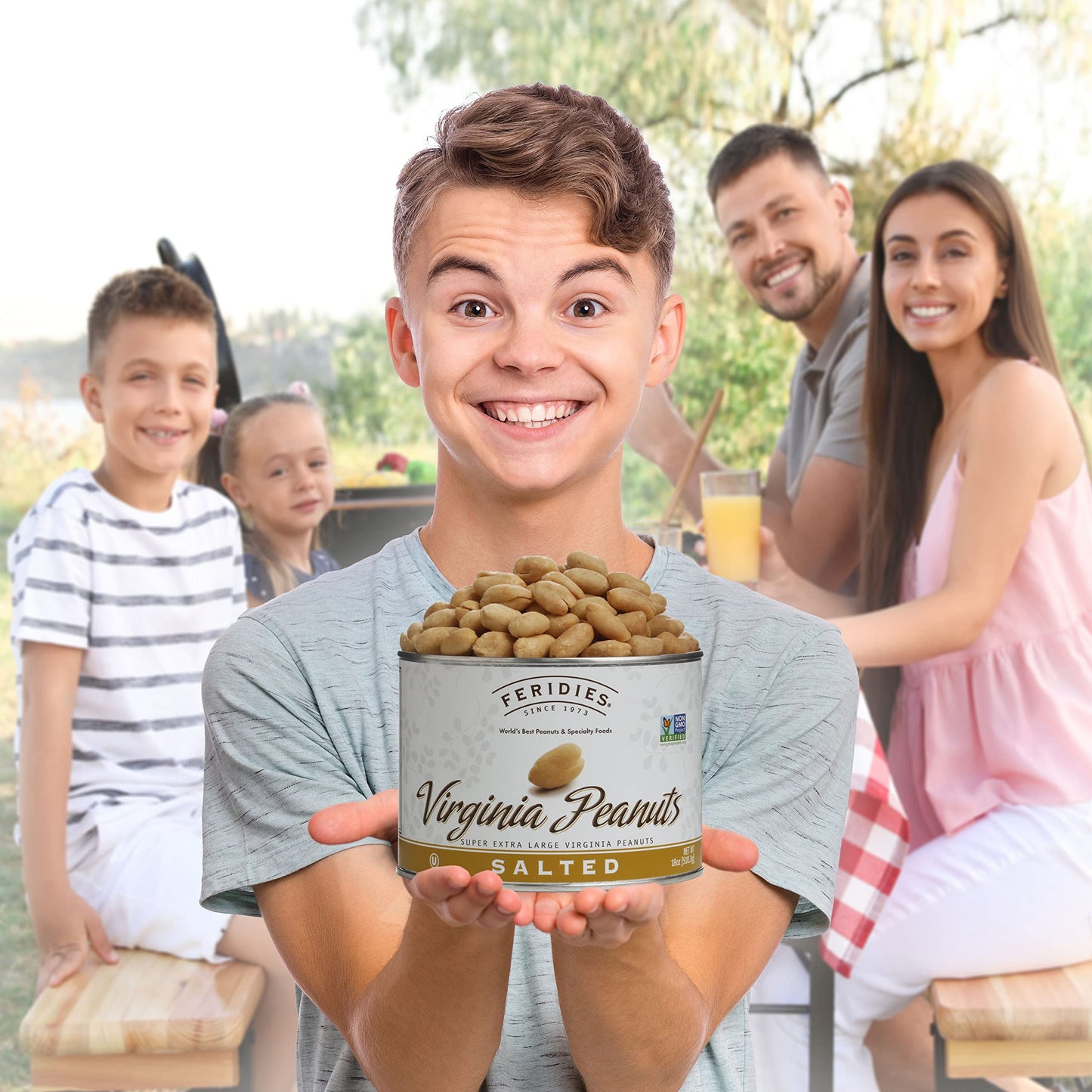 FERIDIES Salted Virginia Peanuts - Super Extra Large - 18oz Vacuum Tins (Pack of 2)
