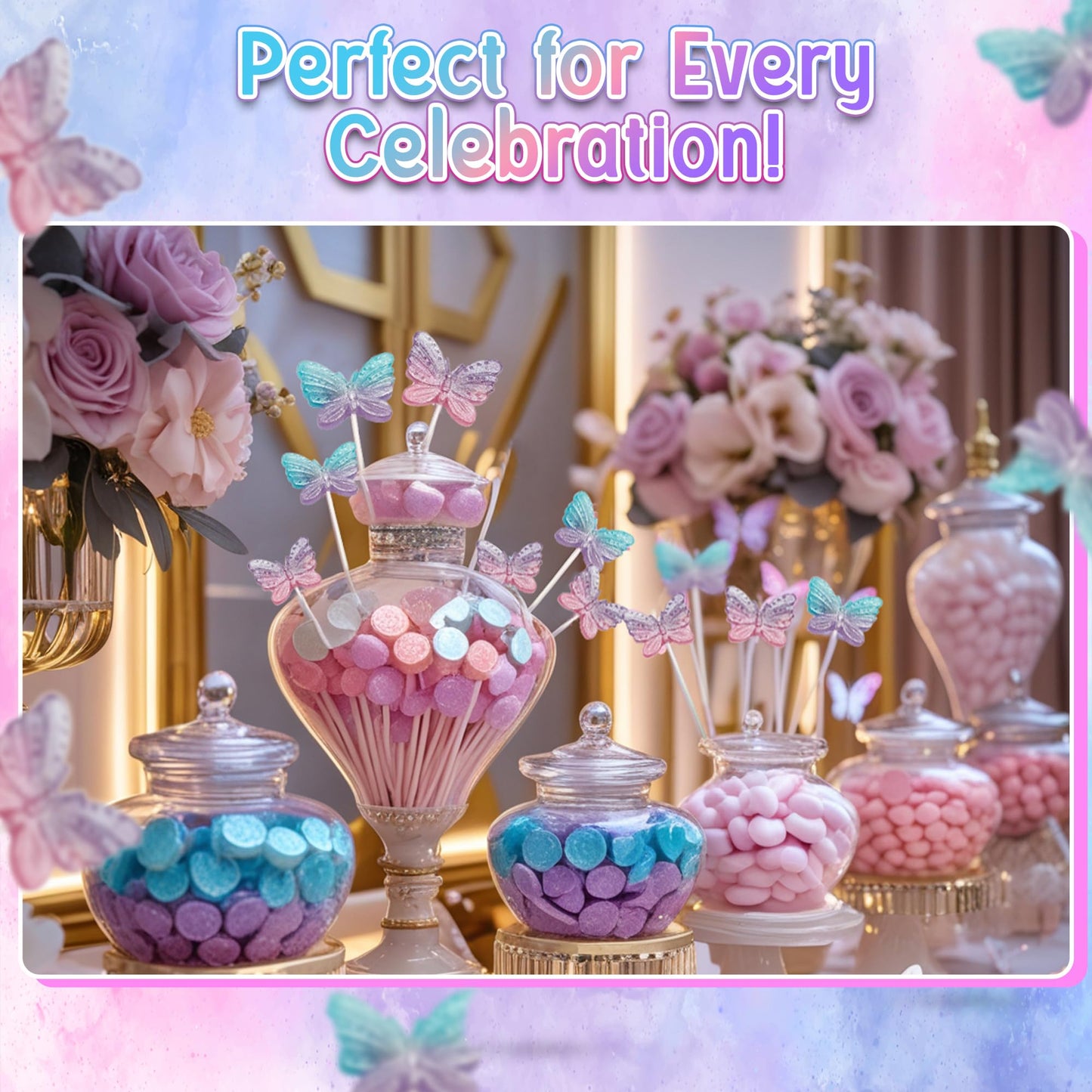Butterfly Candy Lollipops - 12 Beautiful Ombre Suckers Individually Wrapped - Great For Butterfly Party Favors - Goodie Bags For