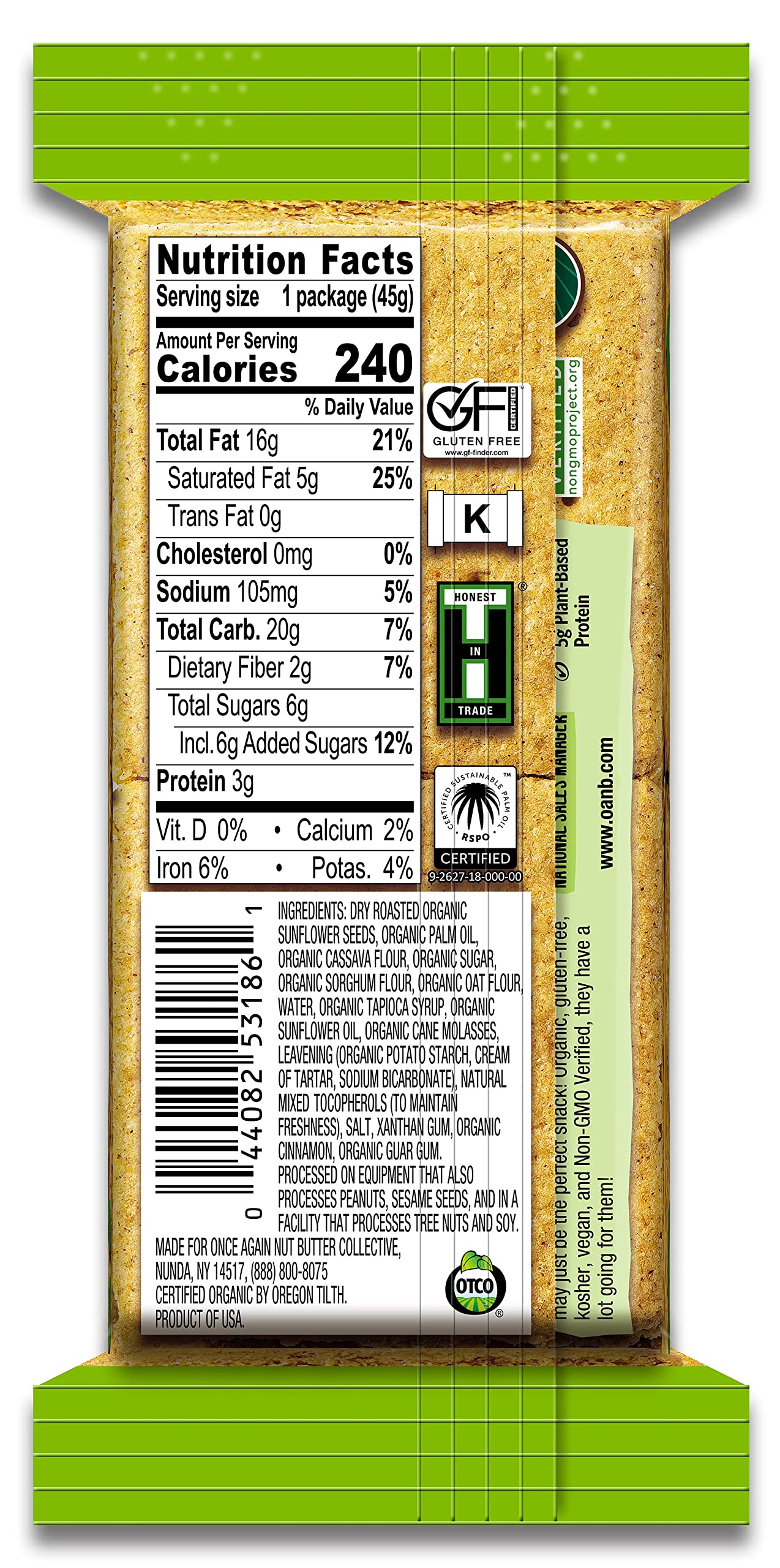 Once Again Sunflower Butter Graham Cracker Sandwiches - Organic & Gluten Free, Non-GMO - Gluten Free Certified, Vegan, Kosher -