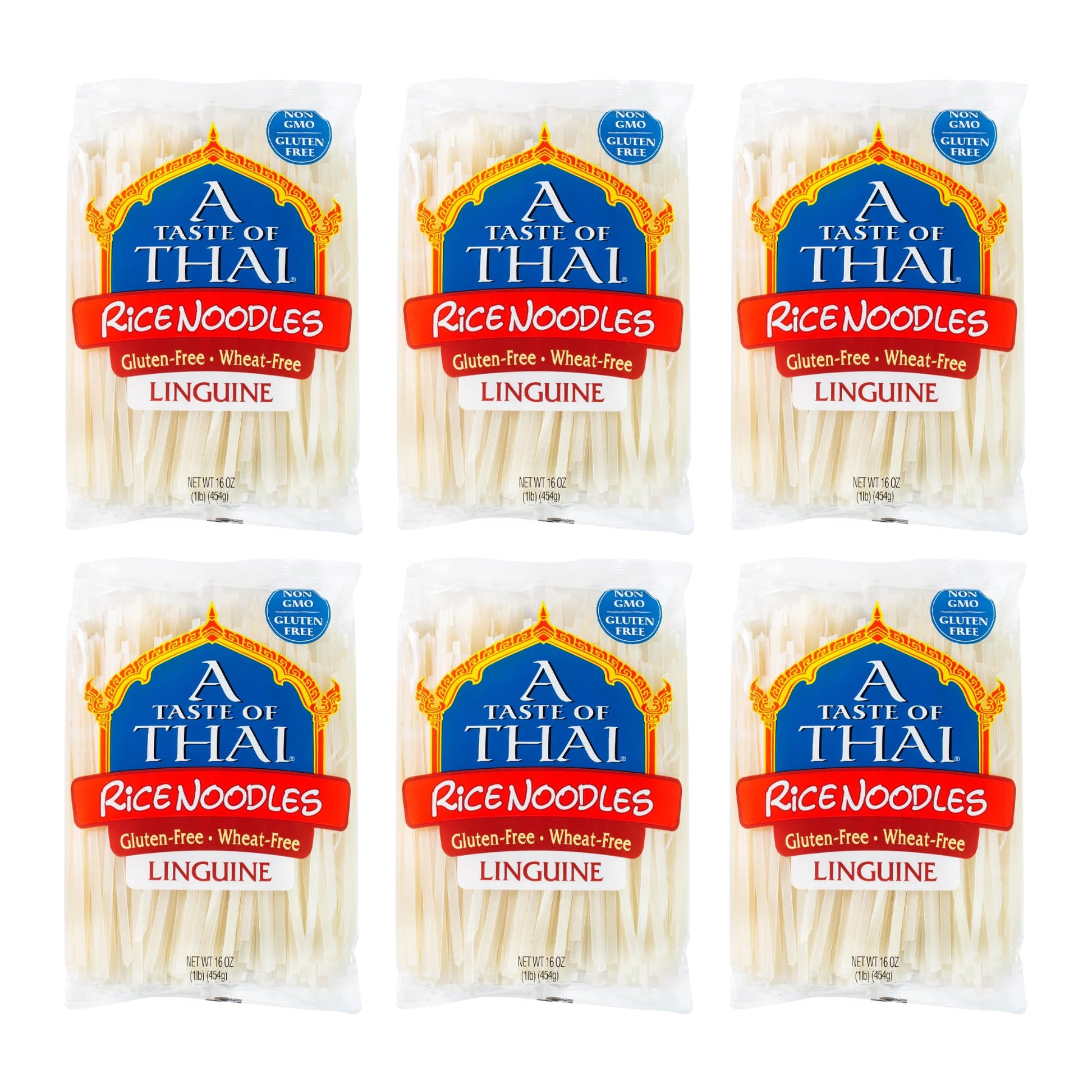 A Taste of Thai Rice Noodles - Classic Stir-fry, Soup & Stew Noodles, Non-GMO, Gluten-free, 16oz Pack of 6