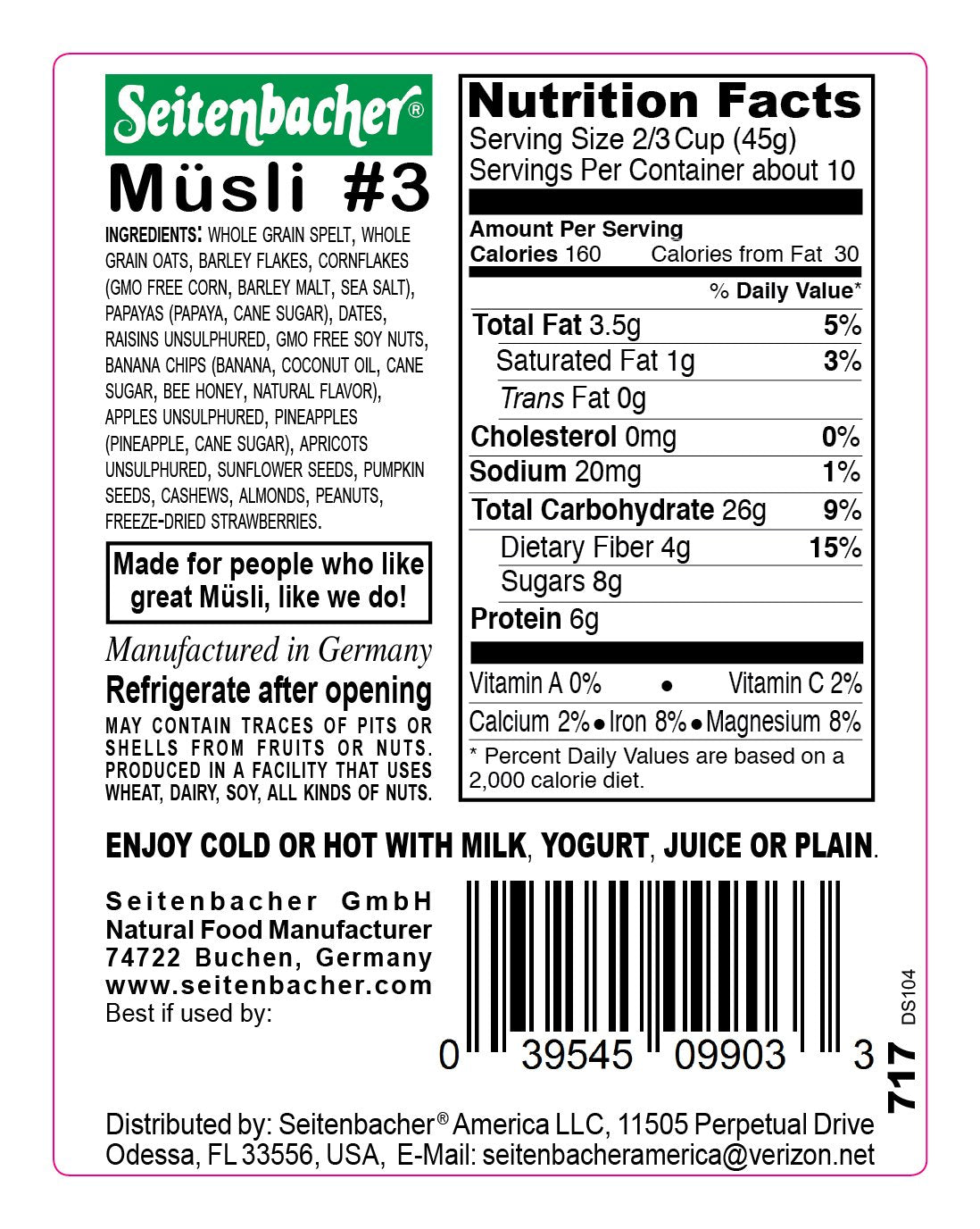 Seitenbacher Muesli Cereal #3 - Fruit Mix, 16 Ounce (Pack of 6) for Active People
