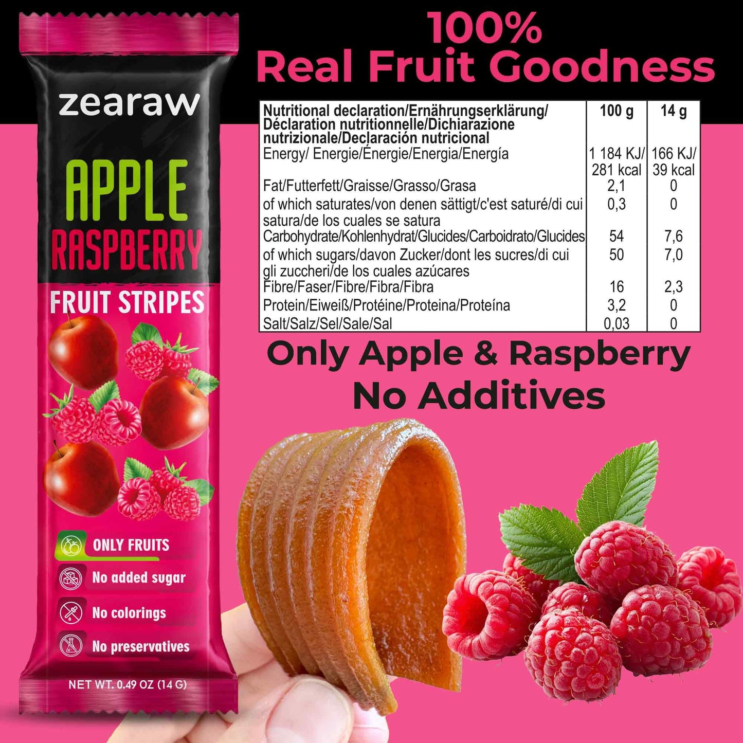 Zearaw Healthy Fruit Snacks For Adults And Kids - 30 Organic Fruit Leather With Dried Black Currant, Pear-Mango, Apple-Raspberry