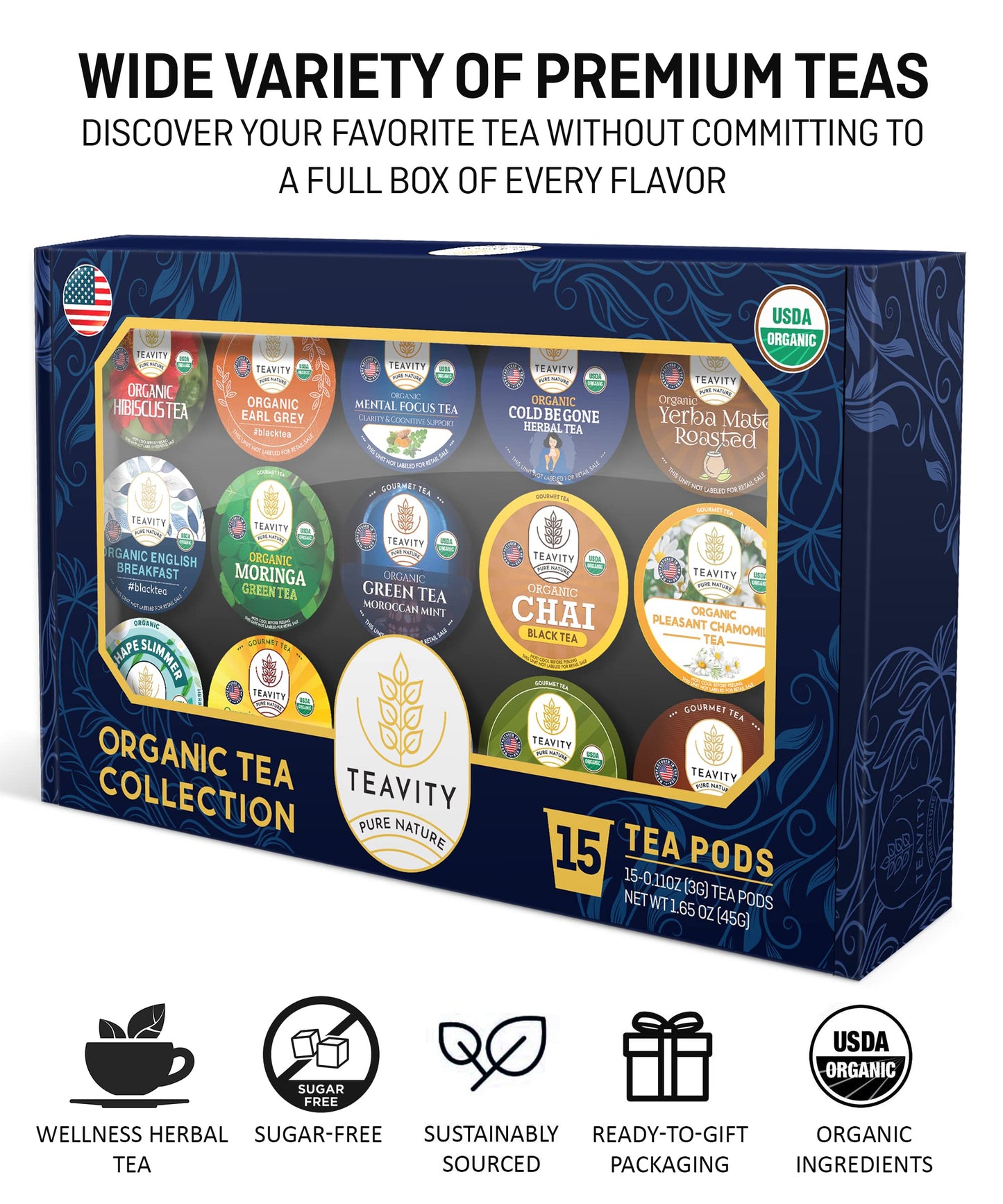 Organic Tea Pods Variety Pack - Assorted Sampler Pack Compatible For Keurig Brewer And Coffee Maker - Earl Grey, English Breakfa