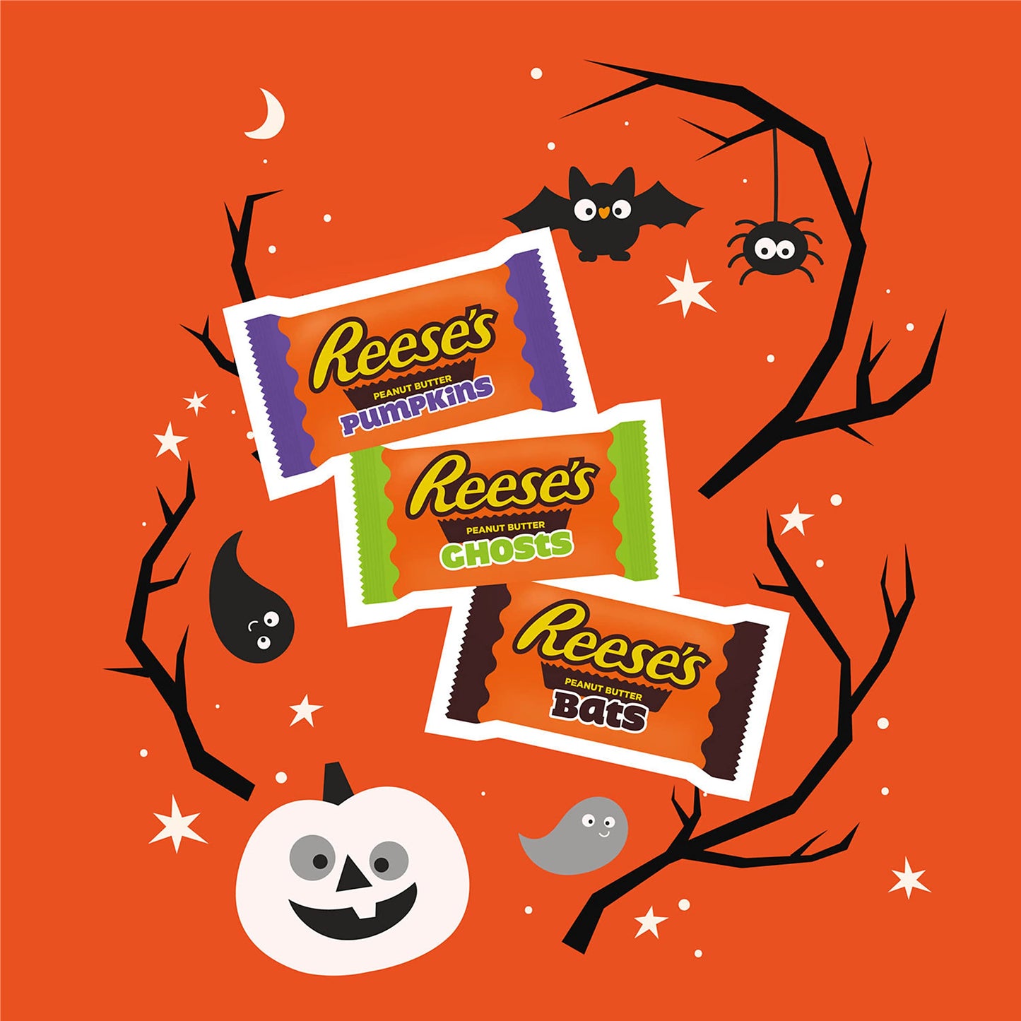 REESES Assorted Milk Chocolate Snack Size Peanut Butter Shapes, Halloween Candy Bag, 9 oz