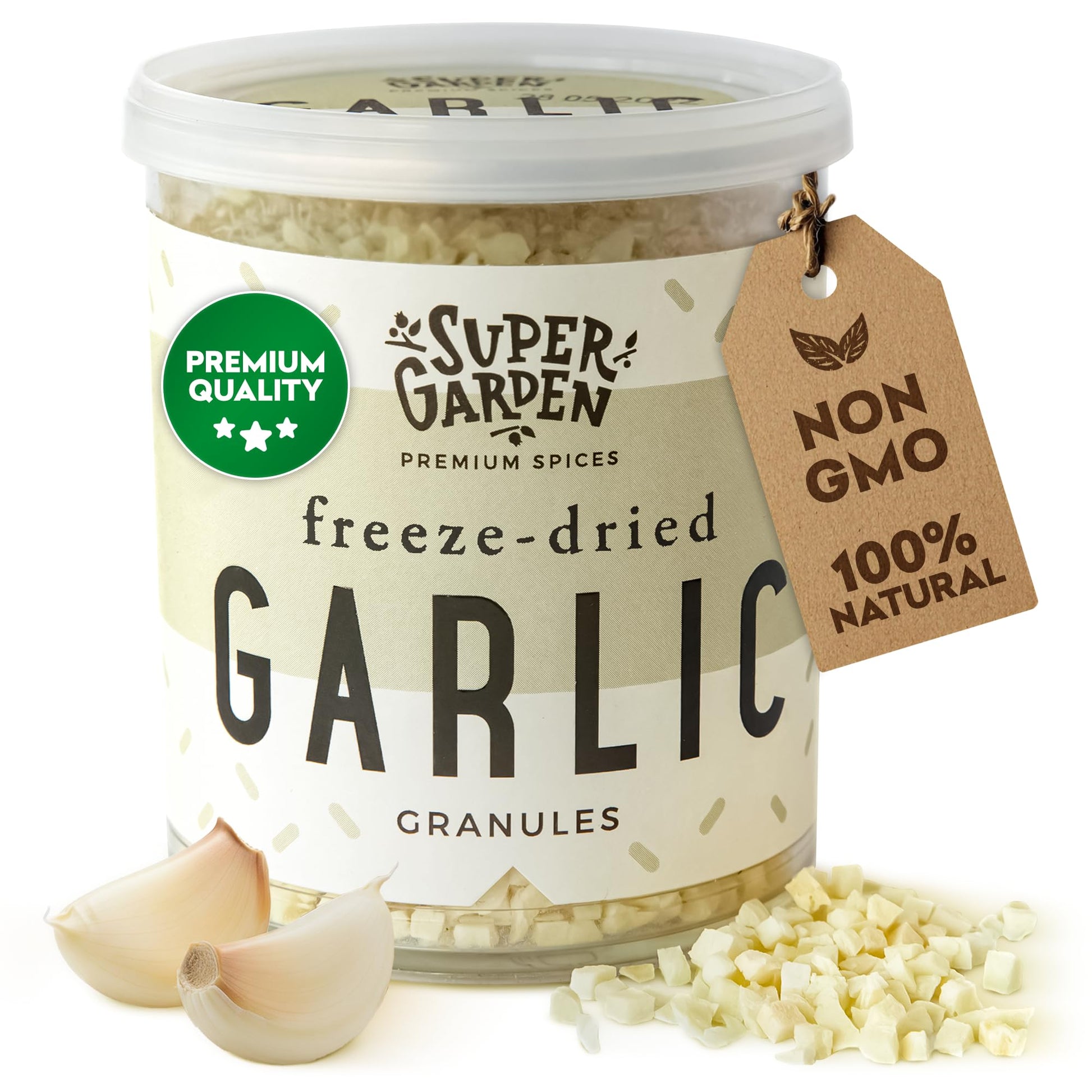 Super Garden Freeze Dried Garlic Granules | 100% Natural, No Artificial Additives or Preservatives | Perfect Granulated Garlic f