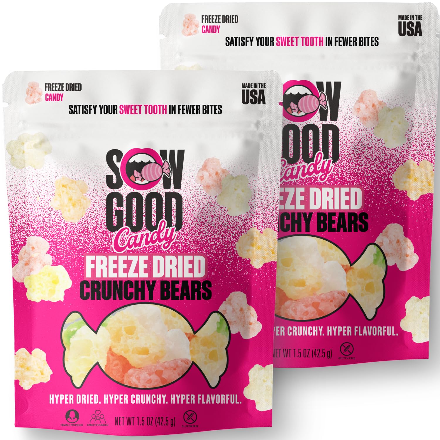 SOW GOOD Freeze Dried Candy Crunchy Bears 2 Pack - Ideal for Snacking & Parties