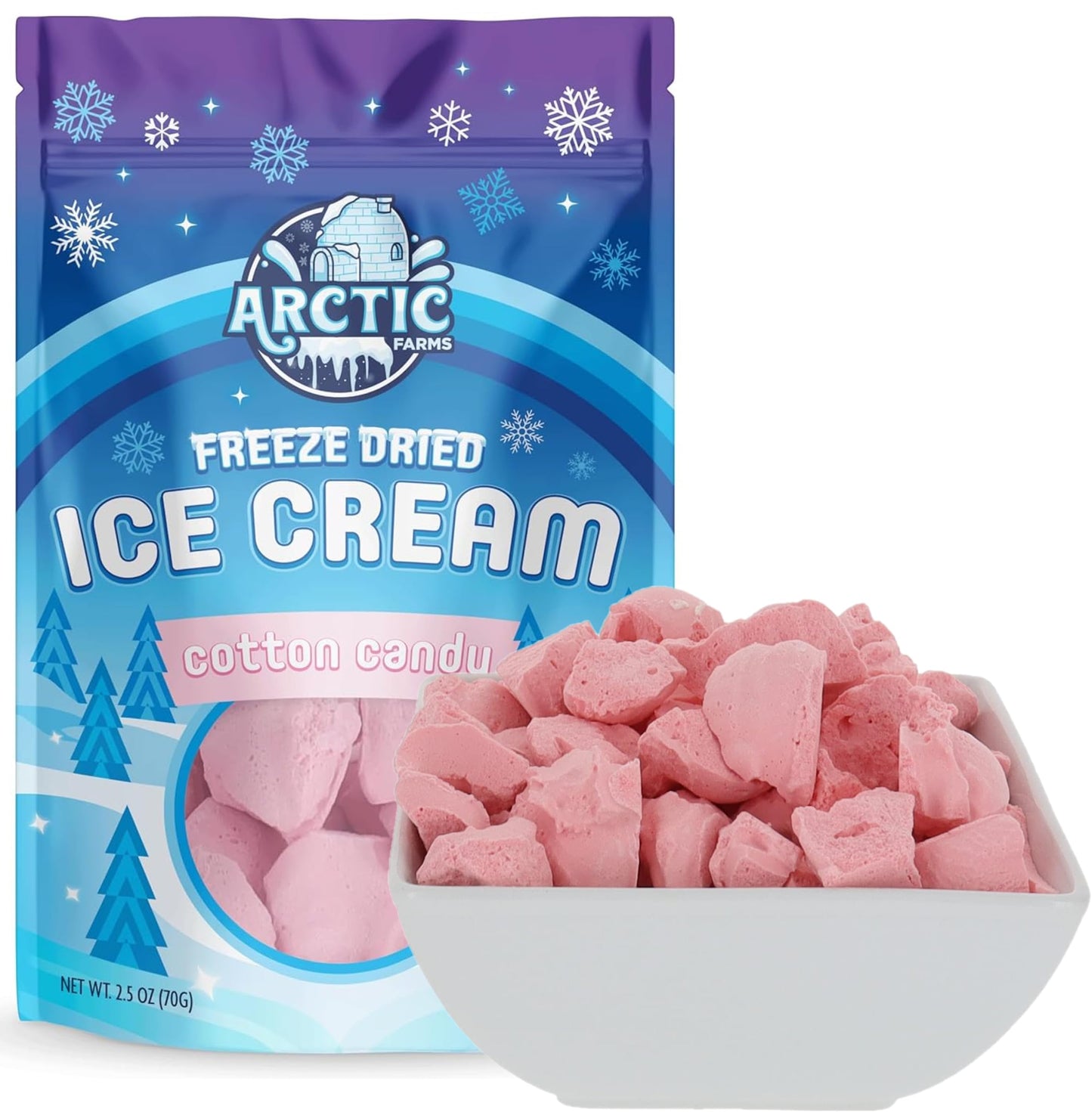Arctic Farms Freeze Dried Ice Cream Bits Bagged And Boxed - Does Not Melt (Cotton Candy)