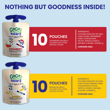 GoGo SqueeZ YogurtZ Variety Pack, 3 oz (Pack of 20), Strawberry & Banana, Gluten Free, BPA Free Pouches