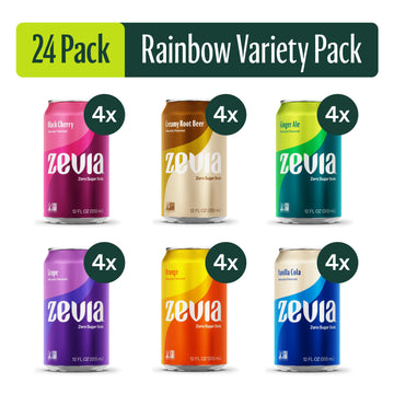 Zevia Zero Sugar, 6-Flavor Rainbow Soda Variety Pack, 12 Fl Oz Cans (Pack of 24)
