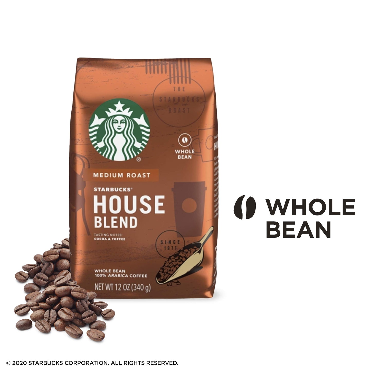 Starbucks Whole Bean Coffee, House Blend, 12 Ounce Bags, Pack of 3