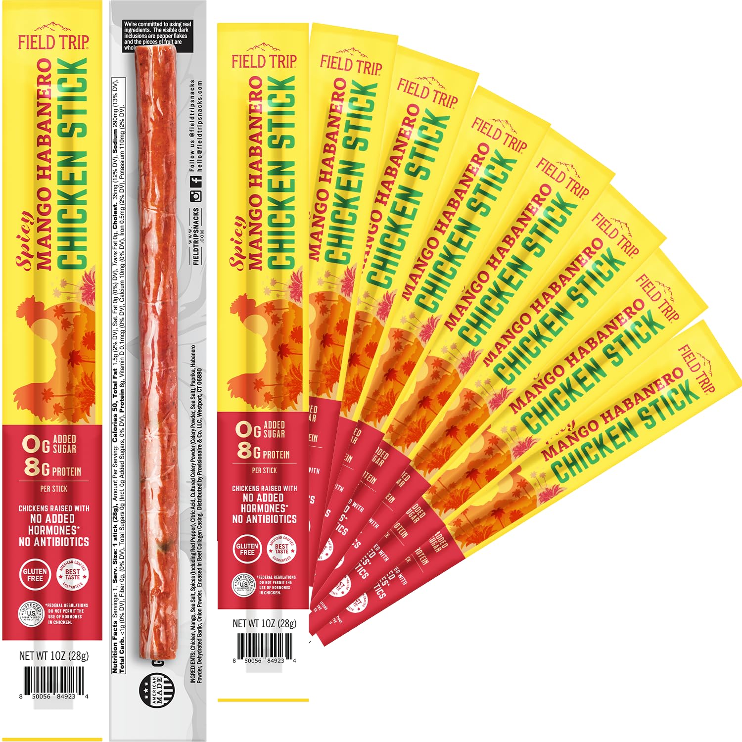 Field Trip Spicy Mango Habanero Chicken Jerky Sticks - Keto, Gluten Free, 50 Calorie Snack - 1oz, Pack of 10