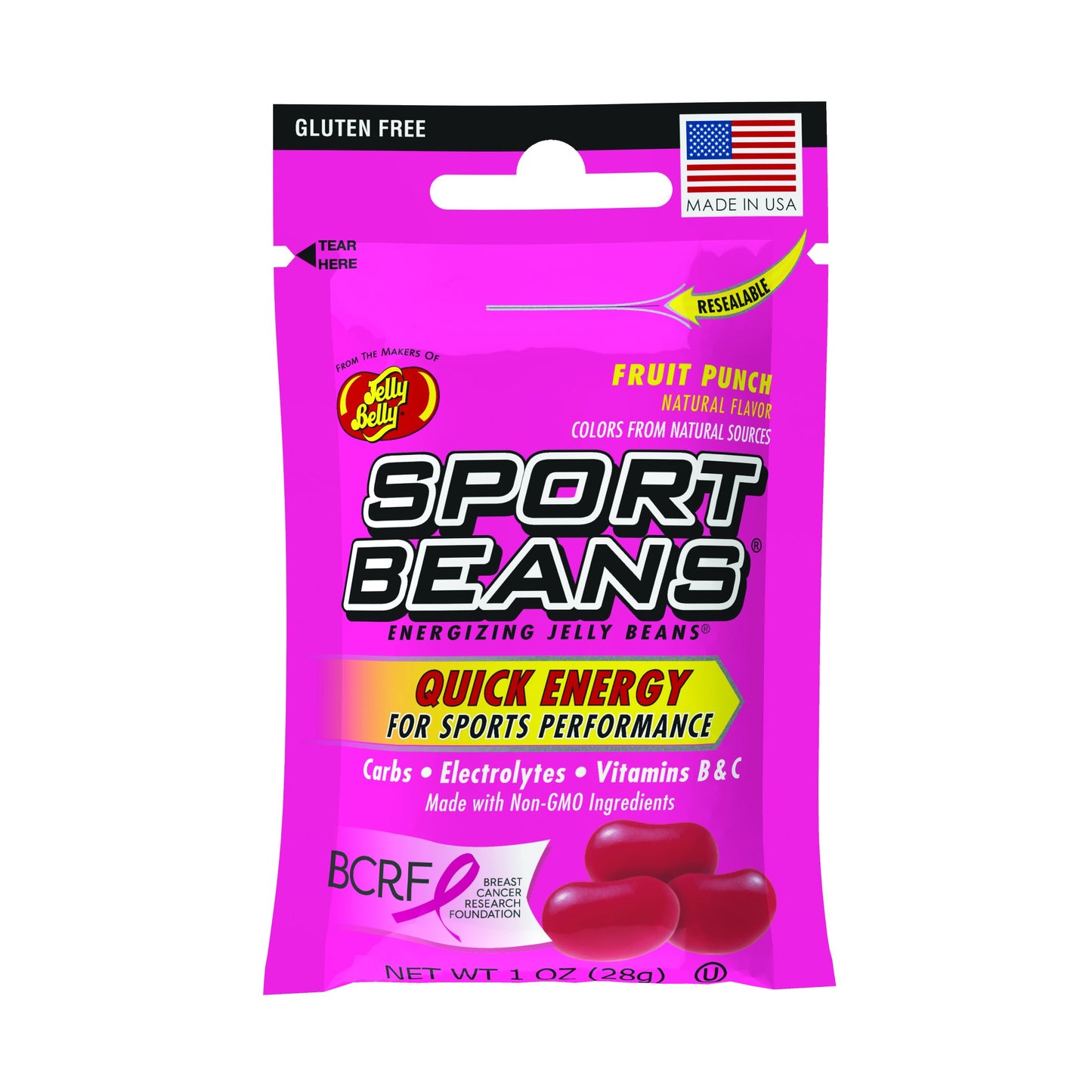 Sport Beans Energizing Jelly Beans with Electrolytes and Vitamins, by Jelly Belly - Fruit Punch Flavor, Case of 24 x 1 Ounce Res