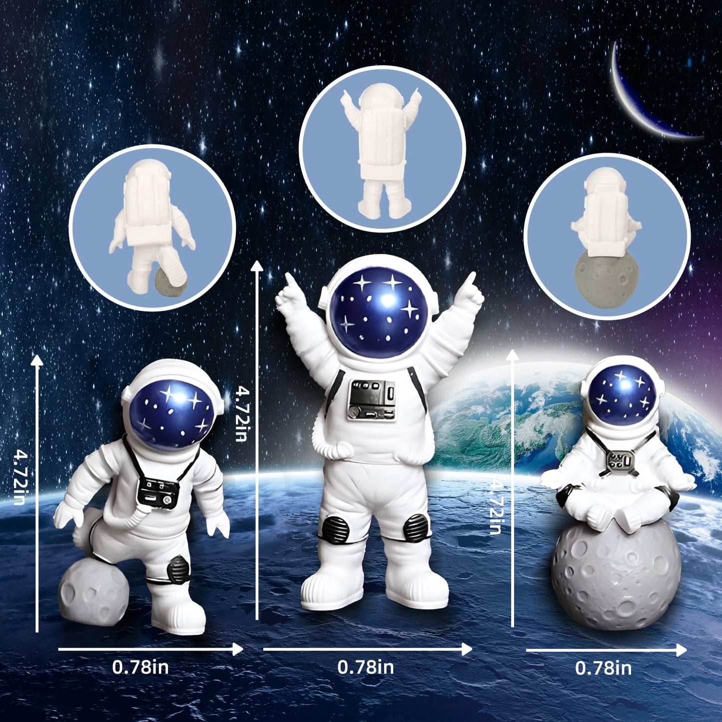 Ayearparty 32 Pcs Space Cake Toppers Outer Space Cake Decorations Astronaut Figurines Planet Rocket Stars And Satellite Pearl Ba