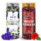 BLUE TEA Butterfly Pea Flower Tea & Hibiscus Tea Combo Pack - 2.64 Oz - Chemical Free, Caffeine Free, Herbal Tea, Reusable Pet Jar
