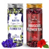 BLUE TEA Butterfly Pea Flower Tea & Hibiscus Tea Combo Pack - 2.64 Oz - Chemical Free, Caffeine Free, Herbal Tea, Reusable Pet Jar