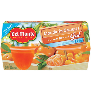 Del Monte Mandarin Oranges in Lite Orange Flavored Gel Plastic Fruit Cups, 4.4-Ounce Cups
