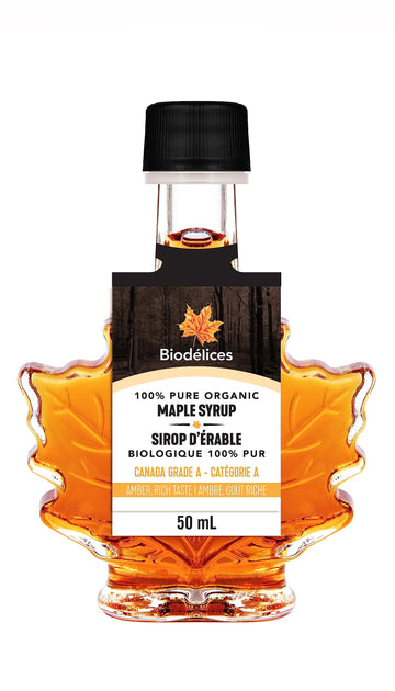 Biod  Lices 100% Pure Organic Maple Syrup - Premium Grade A - Quebec'S Finest In Elegant Maple Leaf Bottle (1.69 Fl Oz (Pack Of