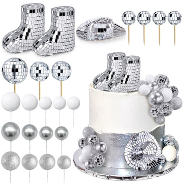 23Pcs Disco Boot Cake Toppers Disco Hat Cake Topper Cowgirl Cowboy Cake Decorations Disco Balls Cake Topper For Cowgirl Cowboy B