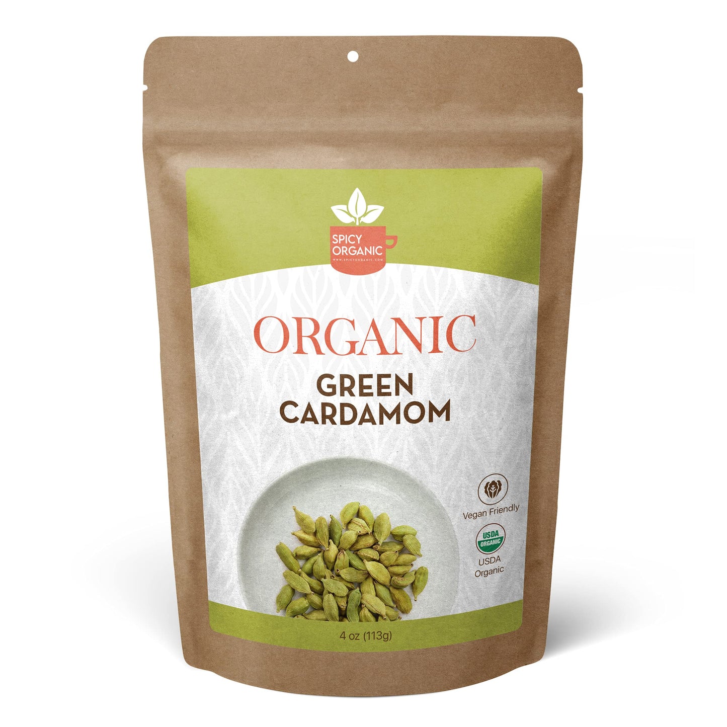 SPICY ORGANIC Jumbo Green Cardamom Pods - 100% Pure USDA Organic - 4 oz - Non-GMO, Gluten-Free, Resealable Pack