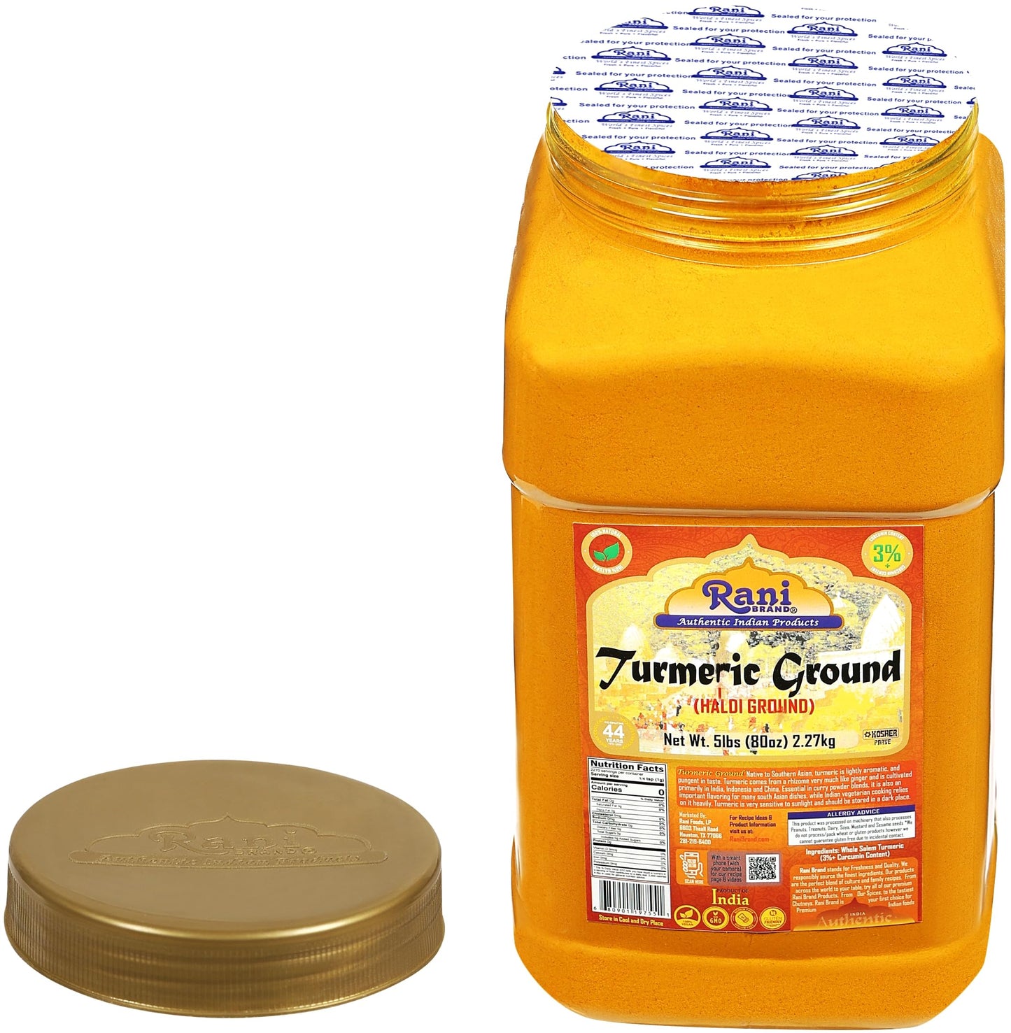 Rani Turmeric Root Powder, High Curcumin, 80oz (5lbs) Bulk PET Jar, 100% Pure, Vegan, Gluten Friendly, Non-GMO, Indian Origin