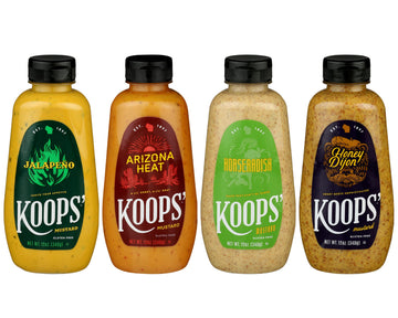 Koops' Sweet & Heat Mustard Variety Pack - Jalapeno, Arizona Heat, Horseradish, & Honey Dijon - Gluten-Free, Kosher, Made In Usa