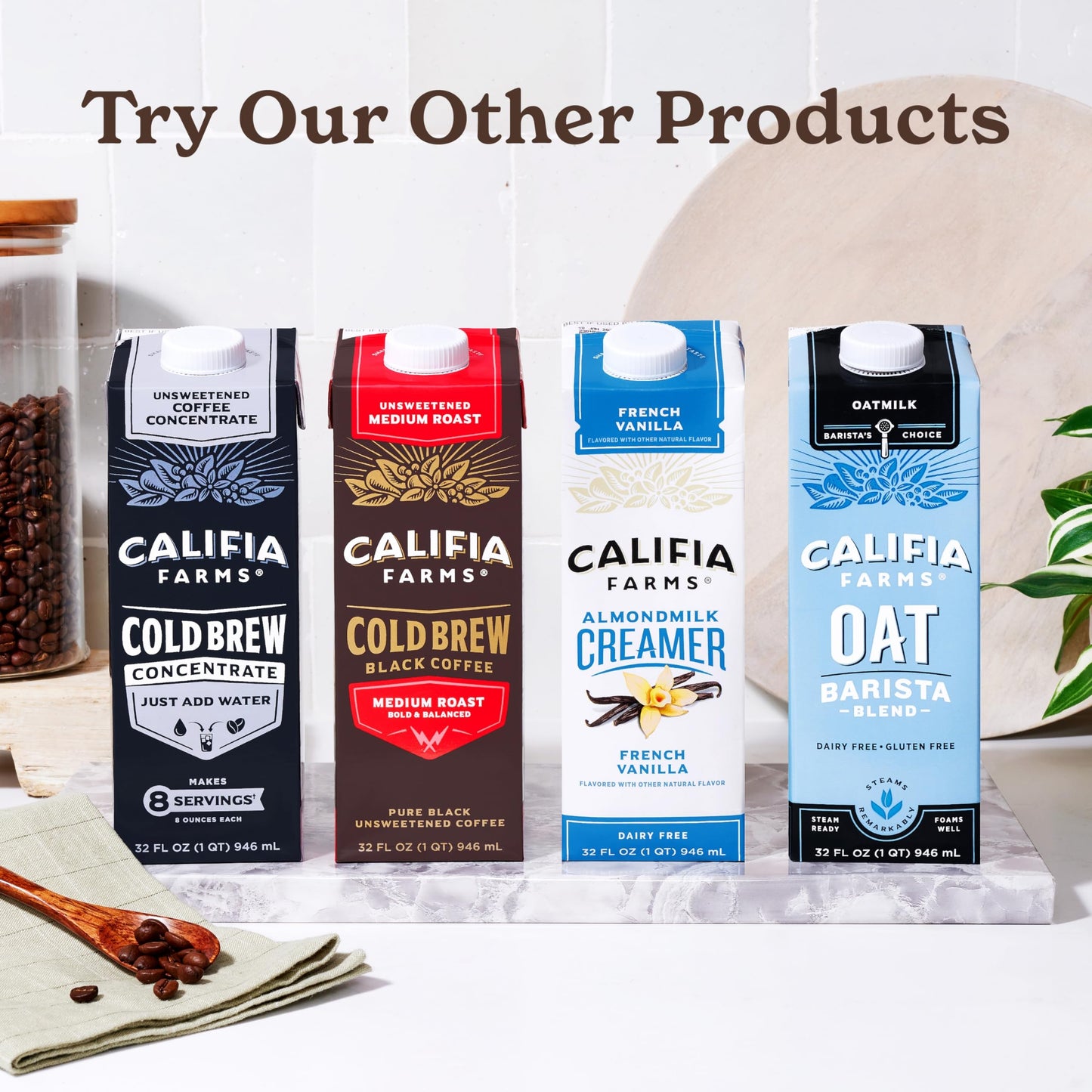 Califia Farms - Unsweetened Cold Brew Coffee Concentrate, 32 Oz, 100% Arabica, Shelf Stable, Plant Based, Vegan, Gluten Free, No