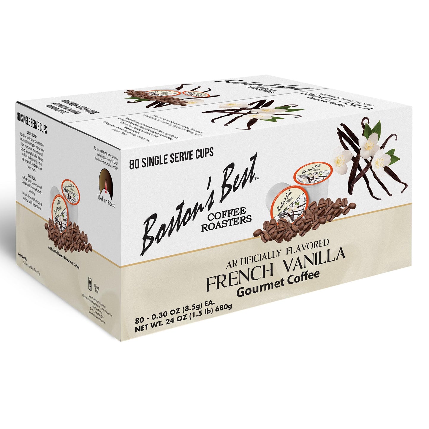 Bostons Best French Vanilla Medium Roast Coffee Pods Compatible with Keurig, 80 Count