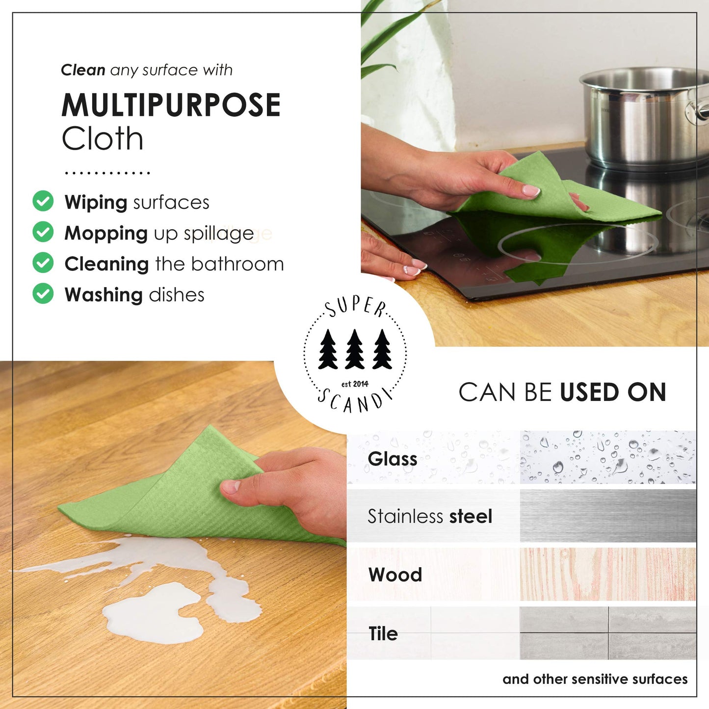 Superscandi Swedish Dishcloths For Kitchen Eco Friendly Reusable Sustainable Biodegradable Cellulose Sponge Cleaning Dish Cloths