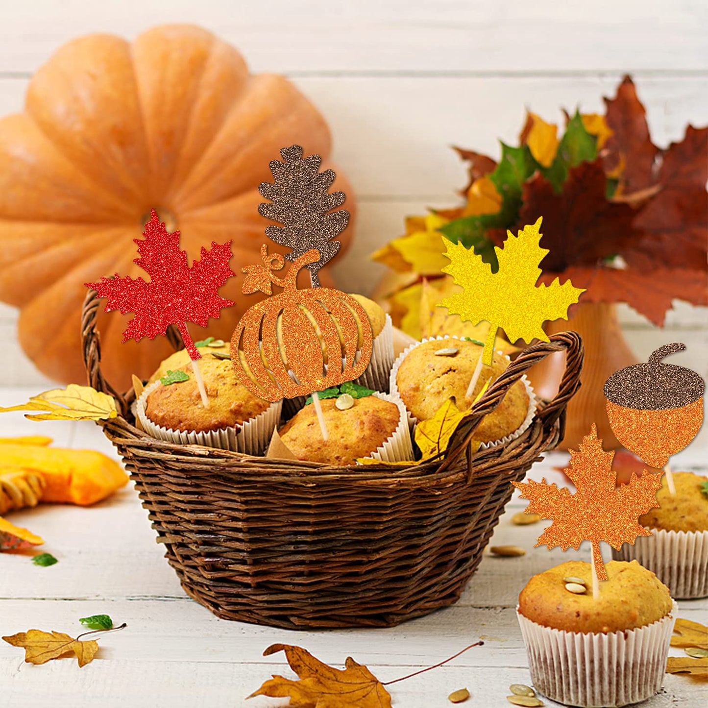 48 Pcs Thanksgiving Cupcake Toppers Fall Cupcake Toppers Thanksgiving Cake Decorations Happy Thanksgiving Cake Topper Leaf Cupca