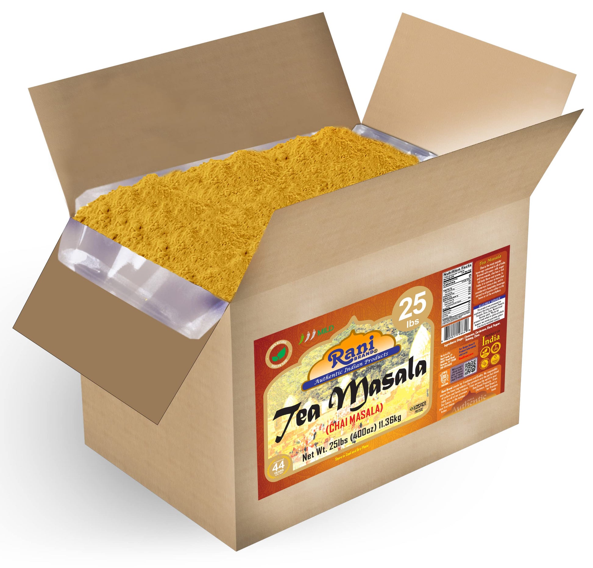 Rani Tea (Chai) Masala Indian Spice Blend 400oz (25lbs) 11.36kg Bulk Box ~ All Natural | Vegan | Gluten Friendly | Salt & Sugar 