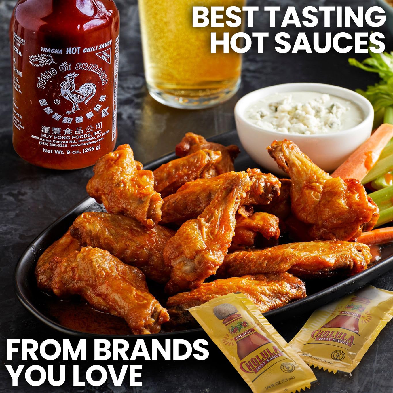 Condiment and Hot Sauce Packets Variety Pack - 325-ct Single Serve Ketchup Packs  Mayo and Mustard & Salsa Picante S w/Tabasco Pepper Sauce  Spicy Sriracha & Mini Mexican Hot Sauce Packets