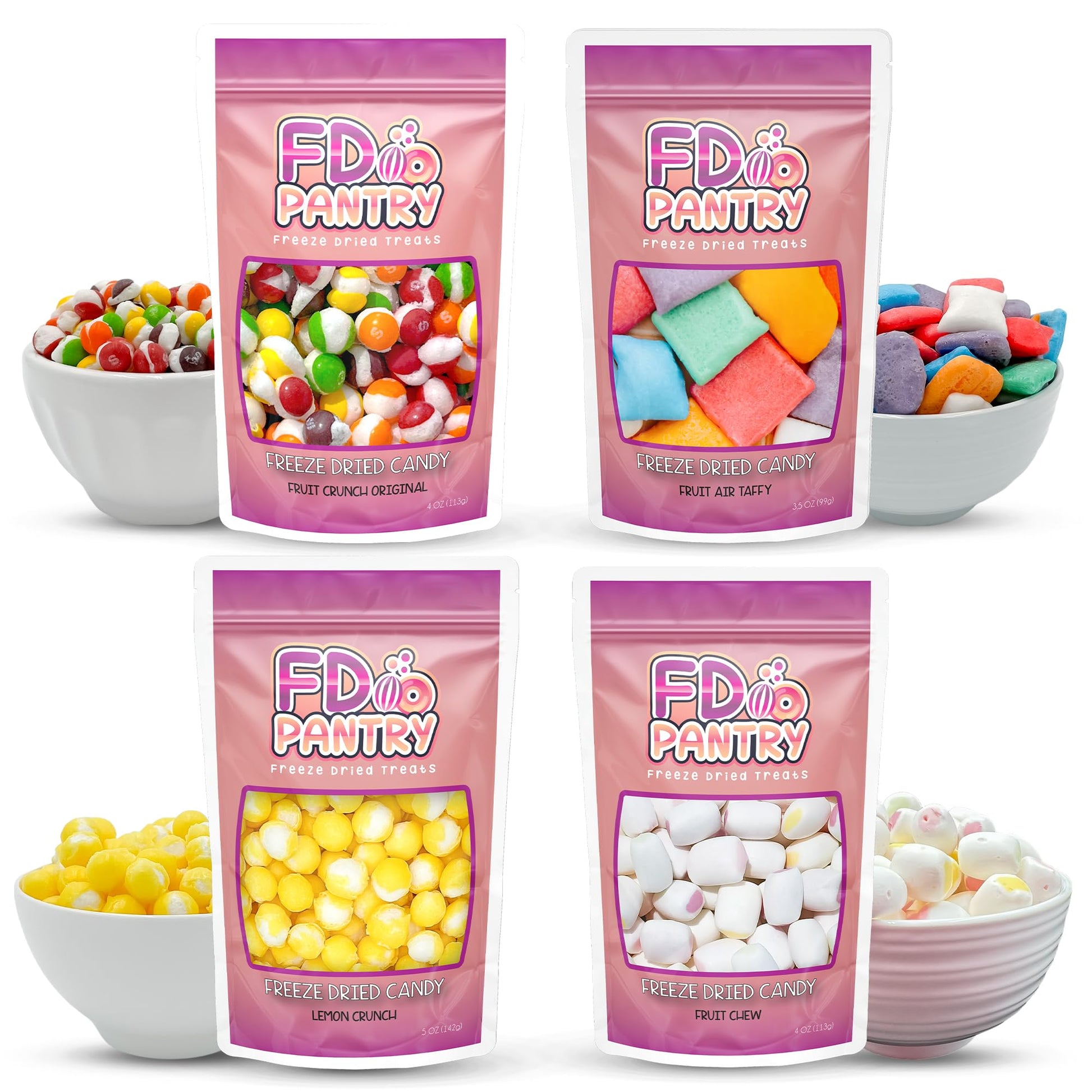 Freeze Dried Candy Variety Pack - Fruit Crunch 4 Pack, Fruit Crunch Original, Lemon Crunch, Fruit Taffy, Fruit Crunch 4 Oz (4 Co