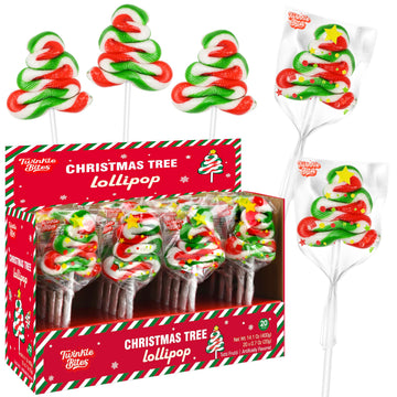 20 Pack Christmas Tree Lollipops - Individually Wrapped Large Christmas Holiday Themed Tree Suckers - Colorful Red & Green Designs & Delicious Tutti Frutti Flavor -Bulk Candy Use For Stocking Stuffers, Party Favor, Classroom & Office  , Candy Jar Fillers