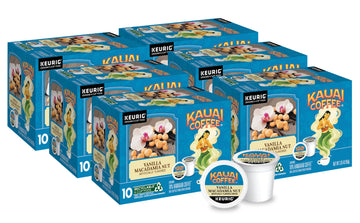 Kauai Coffee K-Cup Pods - Vanilla Macadamia Nut Flavor - Premium Arabica, 10 CT (Pack of 6)