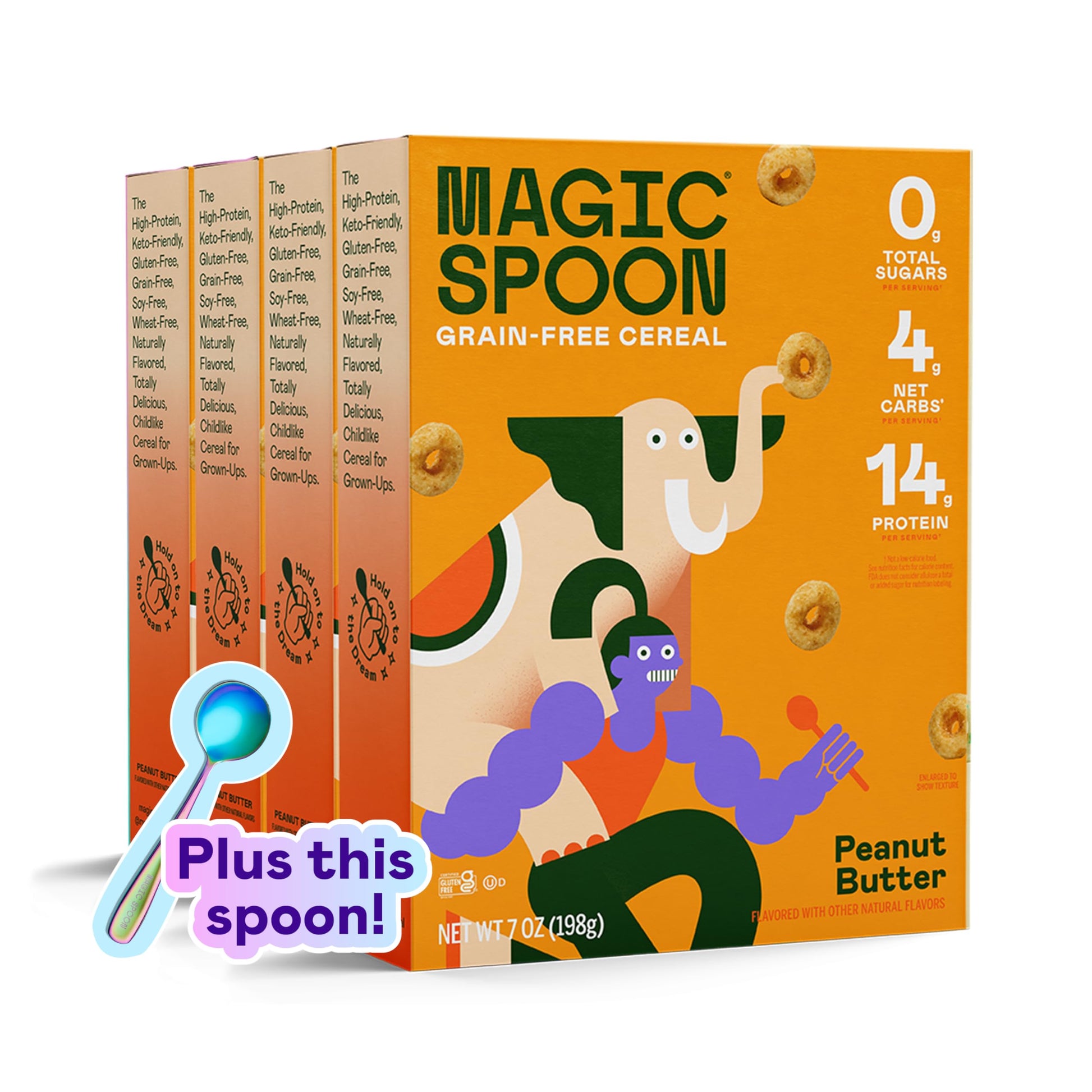 Magic Spoon Cereal, Peanut Butter 4-Pack Of Cereal And Spoon - Keto & Low Carb Lifestyles I Gluten & Grain Free I High Protein I