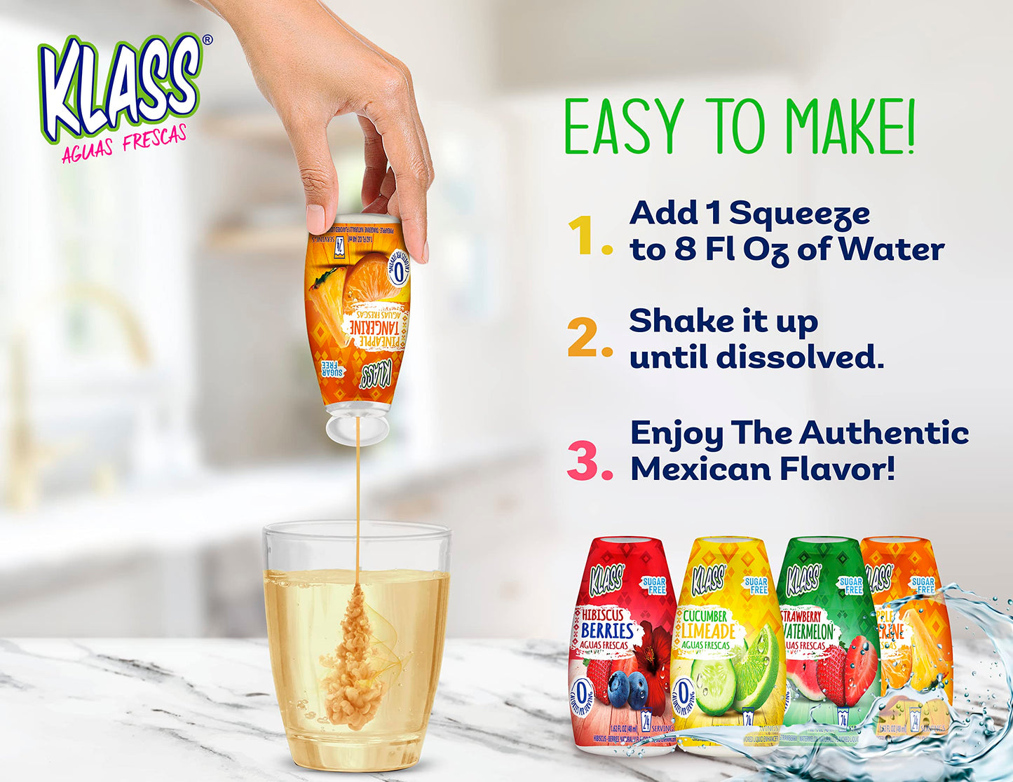 Klass Aguas Frescas | Liquid Water Enhancer | Sugar Free Naturally Flavored Pineapple Tangerine, Keto Friendly |1.62 Oz Pack of