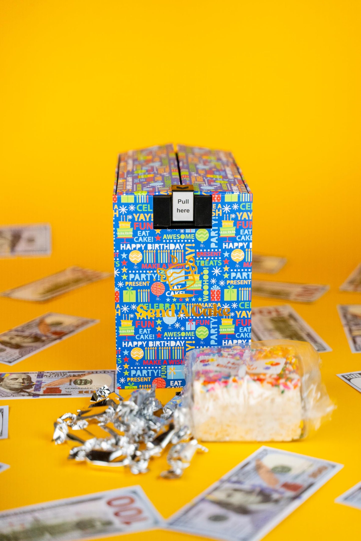 Birthday Billionaire Box By Send A Cake – Ready-To-Gift Music Box With Sweet Caramels & 3 Happy Birthday Crispy Cake – No Assembly, Unique Birthday Gift For Women, Men & Kids