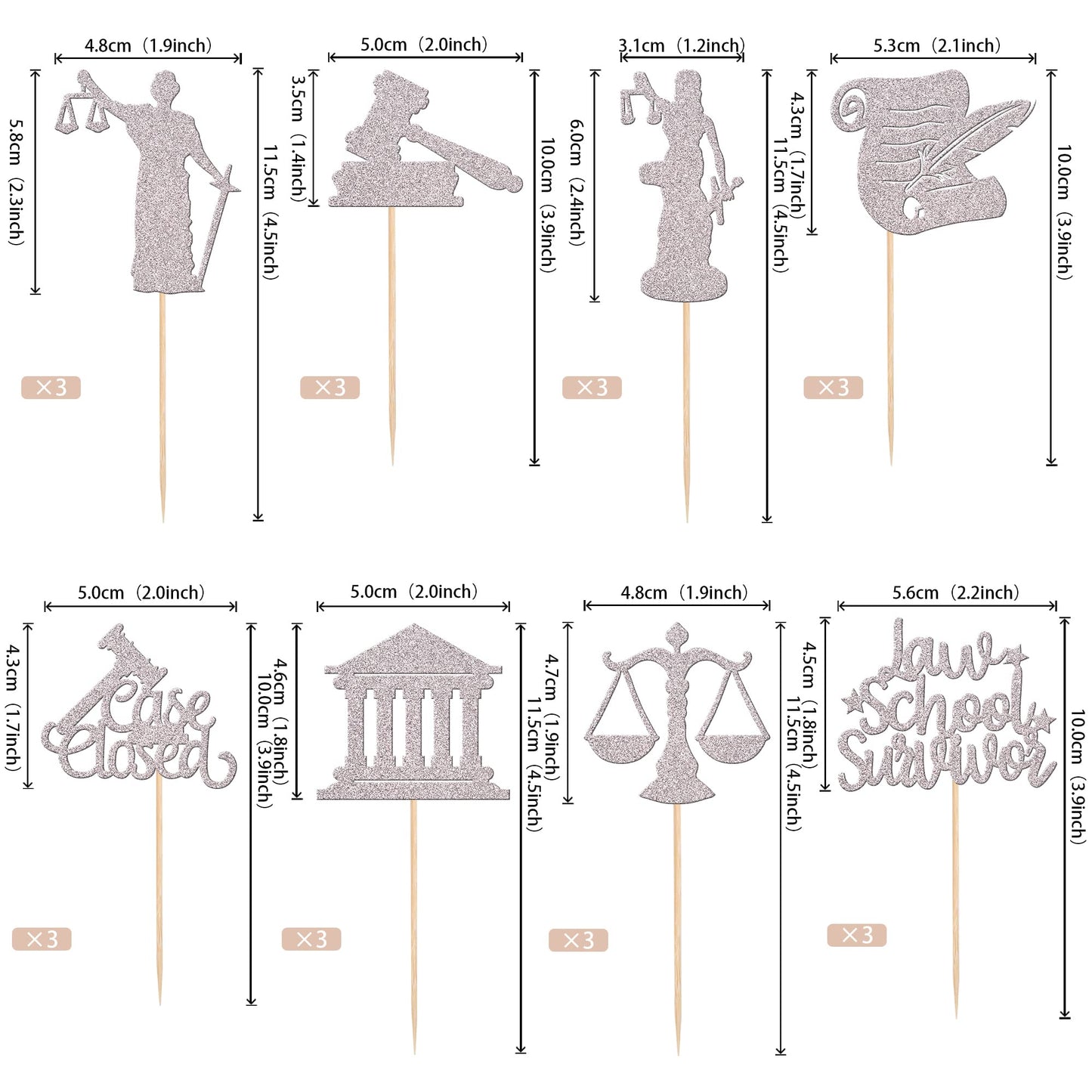 24 Pcs 2024 Lawyer Graduation Cupcake Toppers Glitter Case Closed Court Law School Survivor Cupcake Picks For For 2024 Graduatio