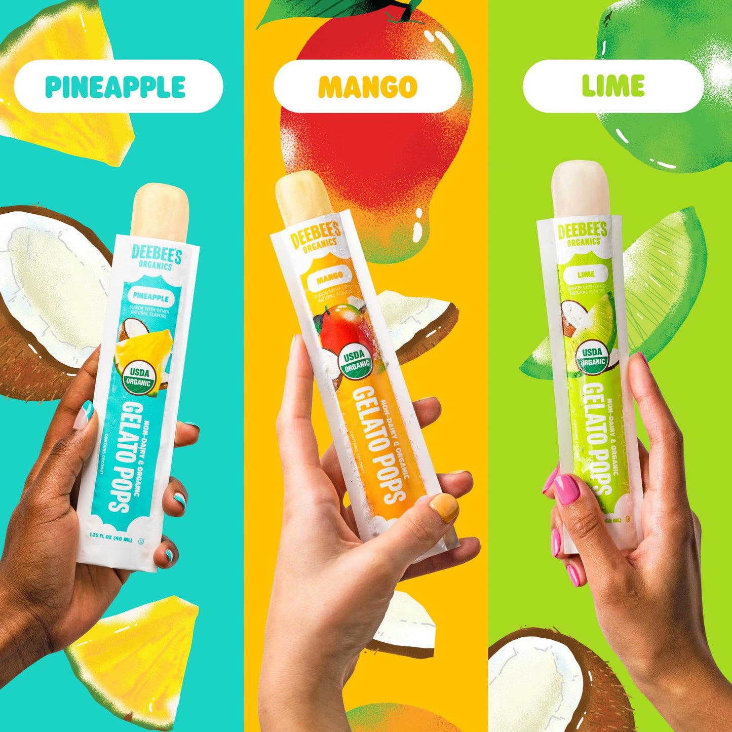 DeeBees Organics Non-Dairy Gelato Pops, Creamy Freezer Pops made with Coconut Milk, No Refined Sugar, No Artificial Flavors or