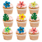 Gyufise 83Pcs Edible Tropical Palm Leaves Flowers Cupcake Toppers Palm Leaf Mini Flowers Cupcake Picks Hawaii Theme Cake Decorat